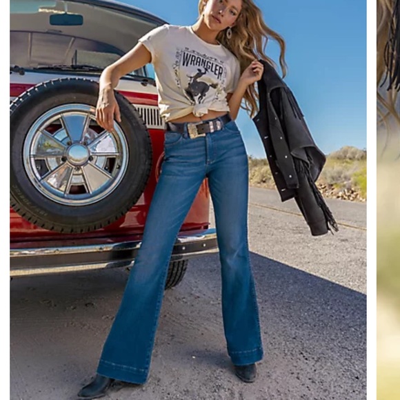 Wrangler Retro High Rise Trouser Flare Jeans 28/32 5 Pocket - Picture 2 of 14